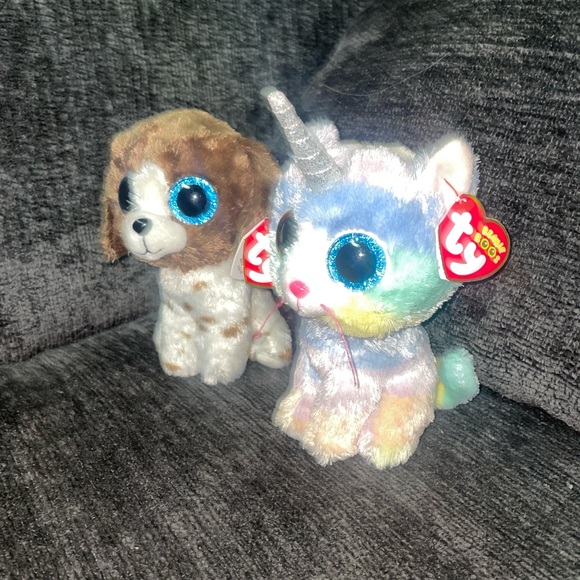 2 TY Beanie Boos Heather Unicorn cat & Muddles brown Dog 6” plush - Picture 4 of 6